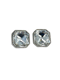 Silver St. John Large Clear Crystal Clip-On Earrings - 24 Wishes Vintage Jewelry