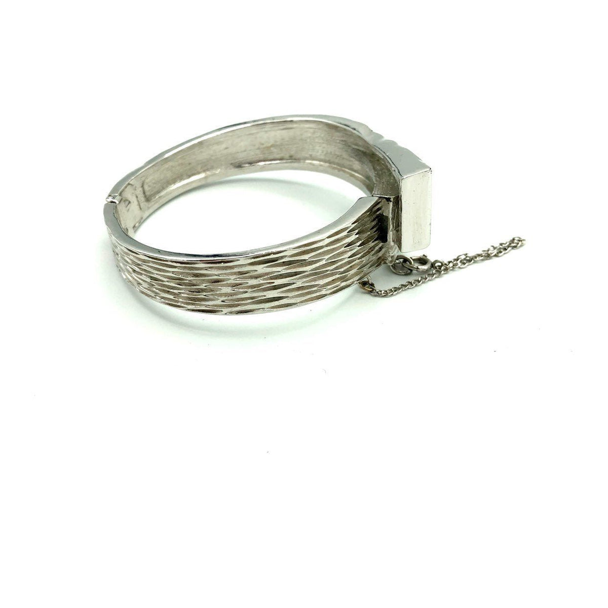 Silver Trifari Modernist Hinged Vintage Bangle Bracelet - 24 Wishes Vintage Jewelry