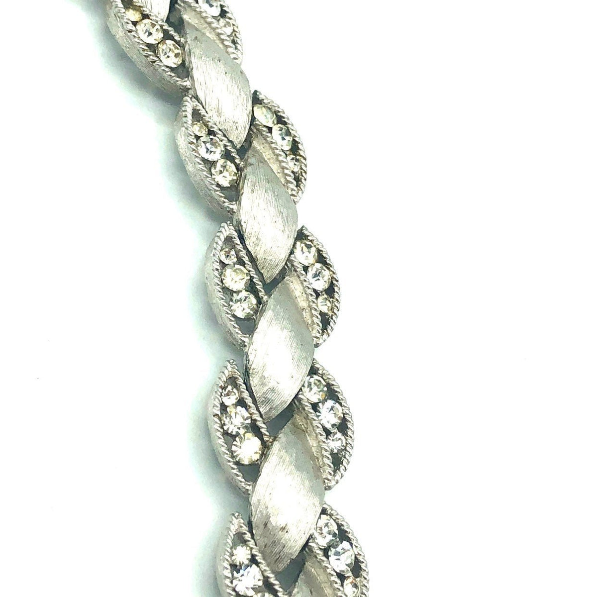 Silver Trifari Textured Link & Rhinestone Vintage Bracelet - 24 Wishes Vintage Jewelry
