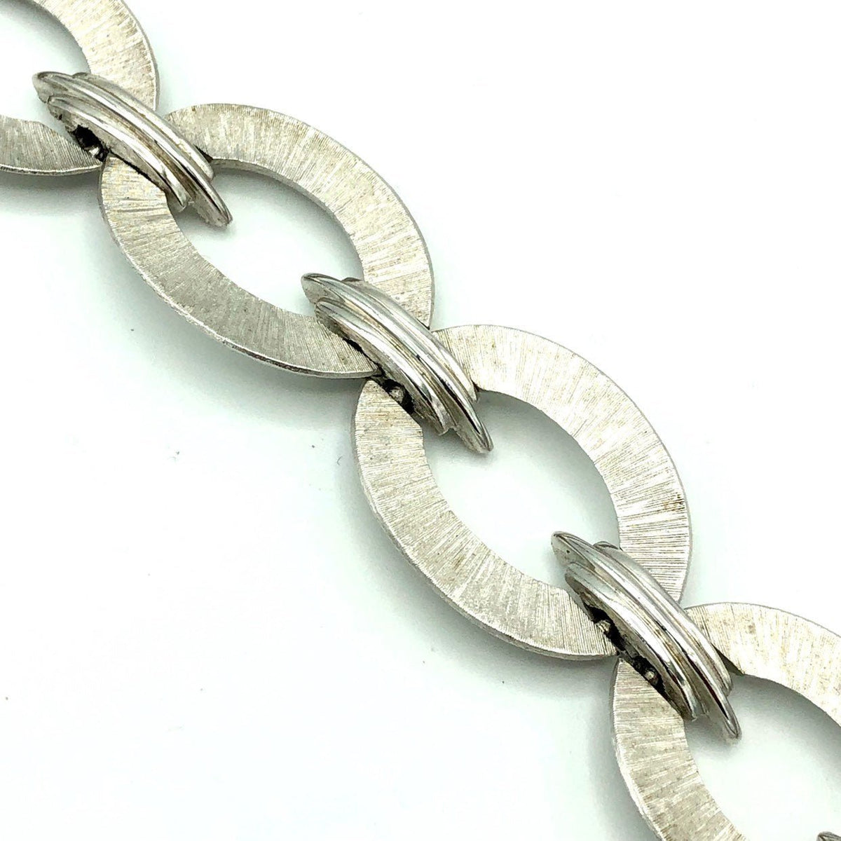 Silver Vintage Trifari Textured Open Oval Link Bracelet - 24 Wishes Vintage Jewelry