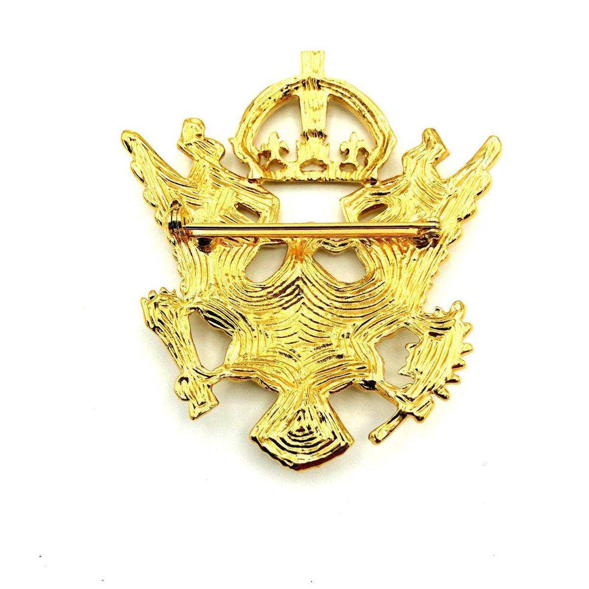 St. John Gold Heraldic Eagle & Shield Designer Vintage Brooch - 24 Wishes Vintage Jewelry