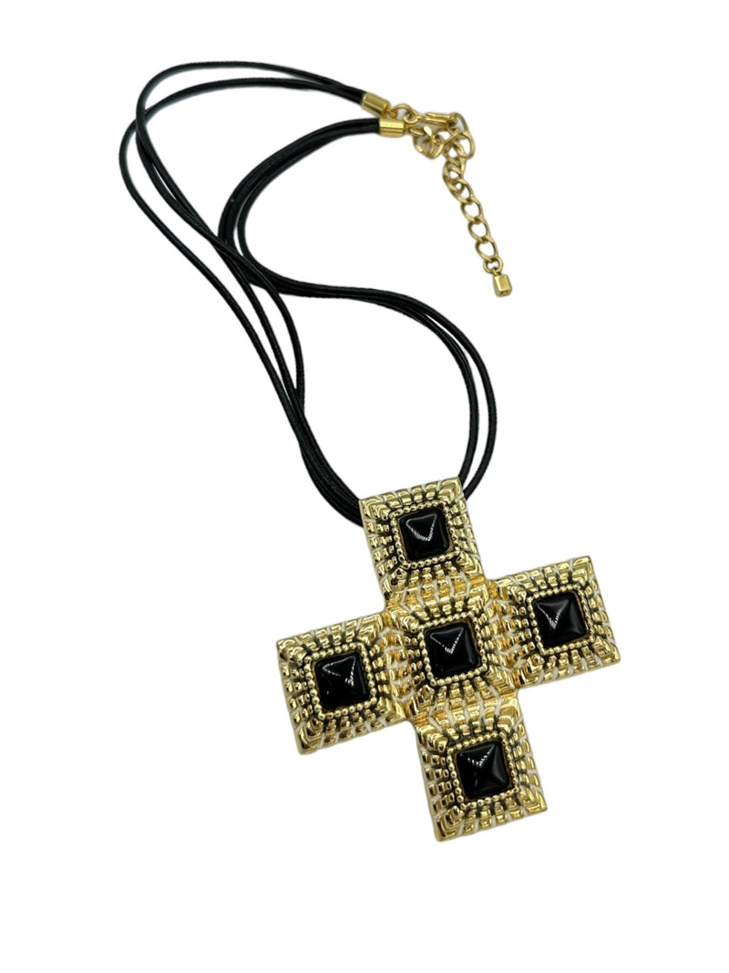 St. John Large Gold Cross Designer Brooch Pendant - 24 Wishes Vintage Jewelry