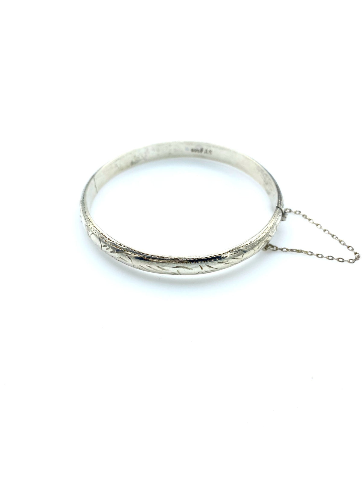 Sterling Silver Etched Hinged Vintage Bangle Bracelet - 24 Wishes Vintage Jewelry
