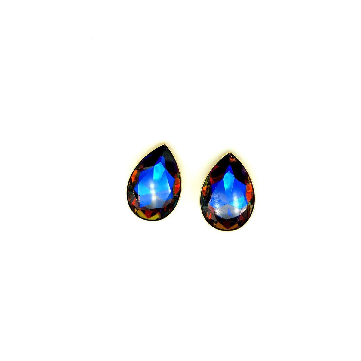 Stunning Blue Teardrop Vintage Rhinestone Clip-On Earrings - 24 Wishes Vintage Jewelry
