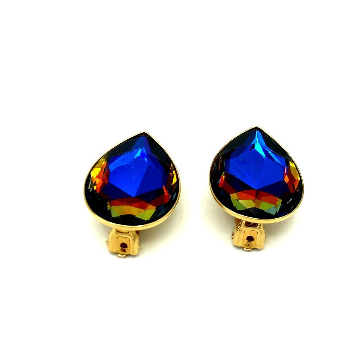 Stunning Blue Teardrop Vintage Rhinestone Clip-On Earrings - 24 Wishes Vintage Jewelry
