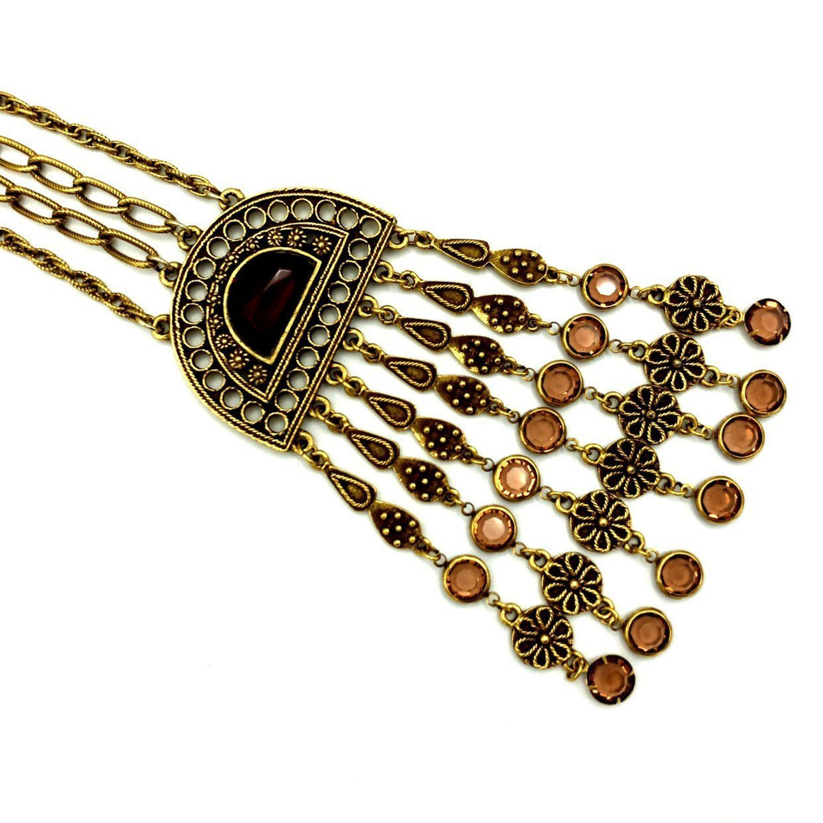 Stunning Goldette Etruscan Gold Waterfall Fringe Pendant - 24 Wishes Vintage Jewelry