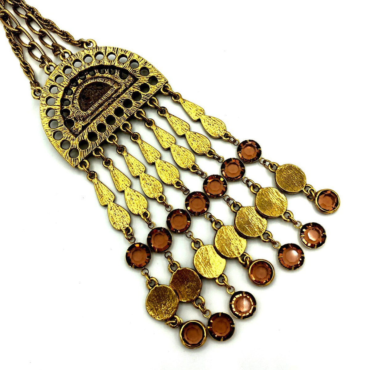 Stunning Goldette Etruscan Gold Waterfall Fringe Pendant - 24 Wishes Vintage Jewelry