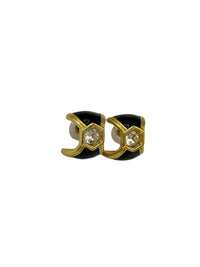 Swarovski Classic Black Enamel Clear Rhinestone Pierced Hoop Earrings - 24 Wishes Vintage Jewelry