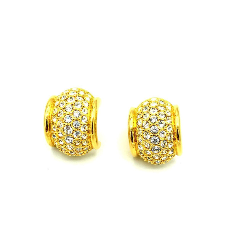 Swarovski Diamante Vintage Half Hoop Gold Pierced Earrings - 24 Wishes Vintage Jewelry