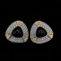 Swarovski Gold Diamante & Black Cabochon Vintage Clip-On Earrings - 24 Wishes Vintage Jewelry