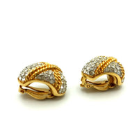 SWAROVSKI Gold Diamante Vintage Half Hoop Clip-On Earrings - 24 Wishes Vintage Jewelry