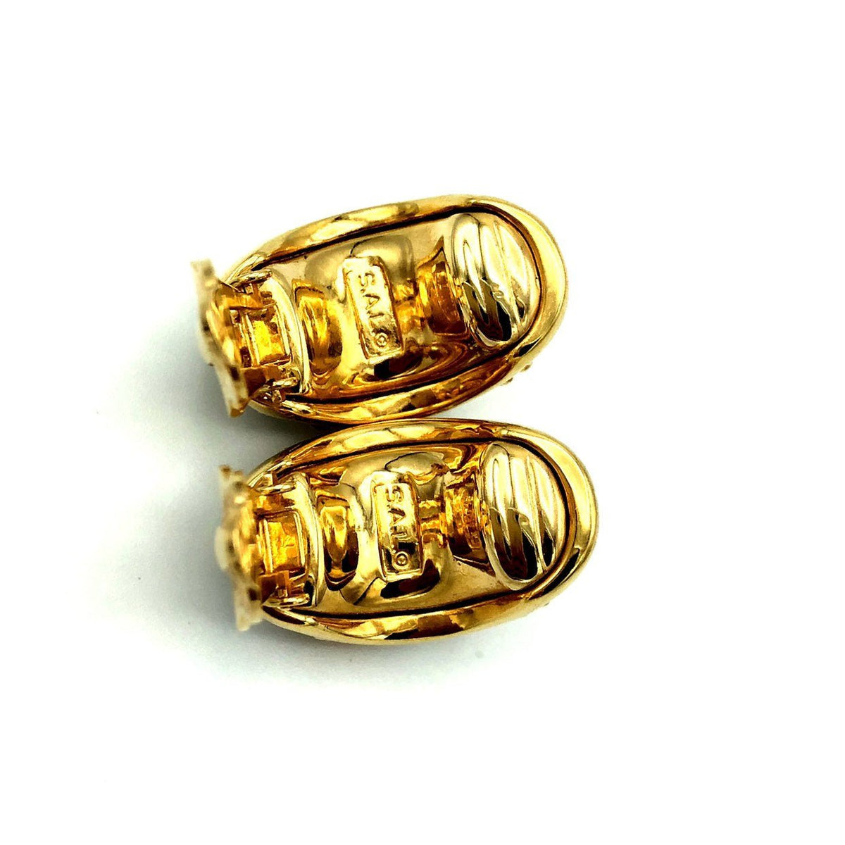 SWAROVSKI Gold Diamante Vintage Half Hoop Clip-On Earrings - 24 Wishes Vintage Jewelry