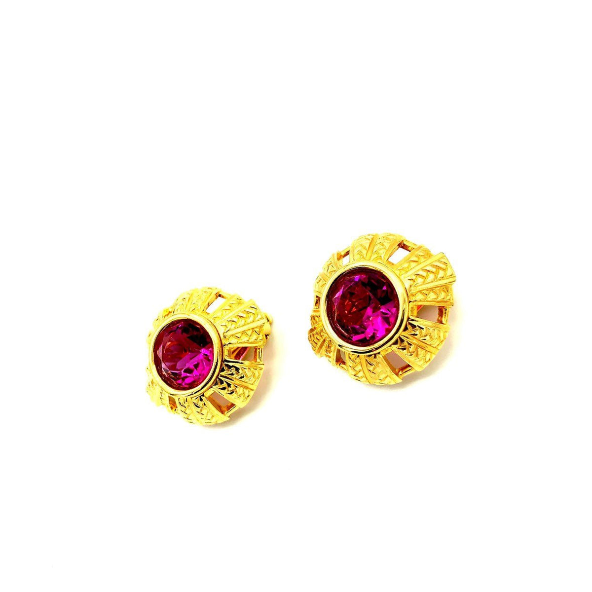 Swarovski Gold Large Pink Crystal Earrings - 24 Wishes Vintage Jewelry