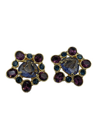 Swarovski Gold Purple & Blue Crystal Clip-On Earrings - 24 Wishes Vintage Jewelry