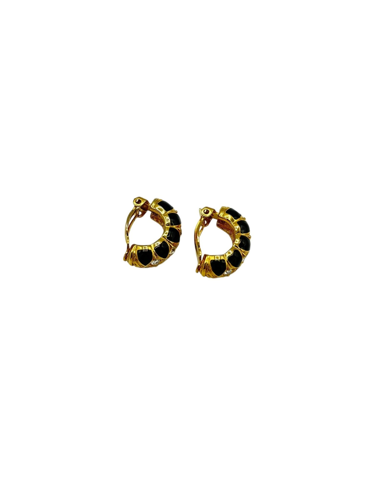 Swarovski Jewelry Black Enamel Clear Rhinestone Clip-On Hoop Earrings - 24 Wishes Vintage Jewelry