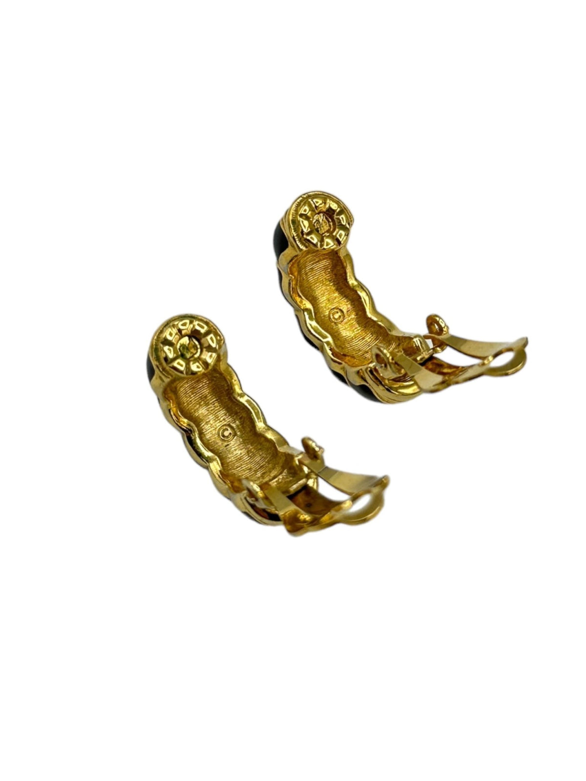 Swarovski Jewelry Black Enamel Clear Rhinestone Clip-On Hoop Earrings - 24 Wishes Vintage Jewelry