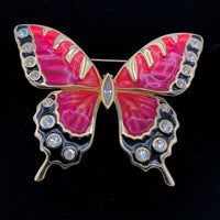 Swarovski Large Enamel Rhinestone Butterfly Brooch - 24 Wishes Vintage Jewelry