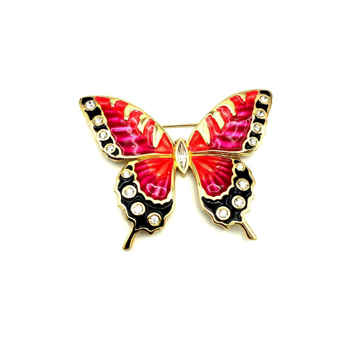 Swarovski Large Enamel Rhinestone Butterfly Brooch - 24 Wishes Vintage Jewelry