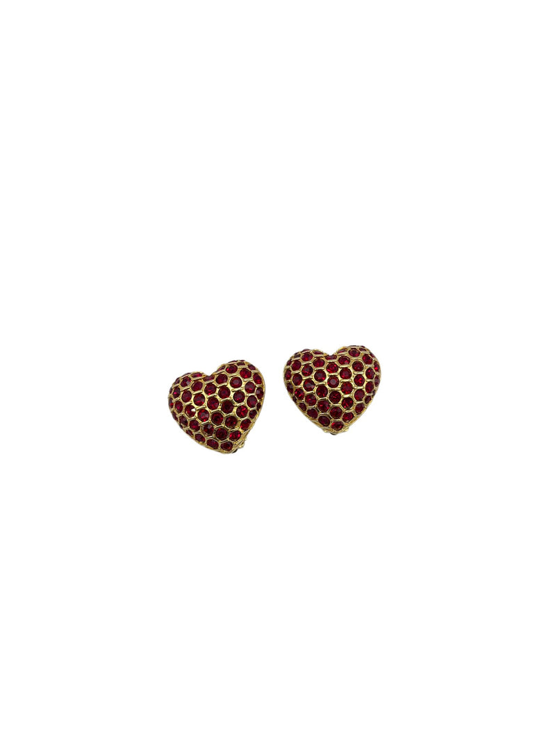 Swarovski Red Crystal Rhinestone Heart Clip-on Earrings - 24 Wishes Vintage Jewelry