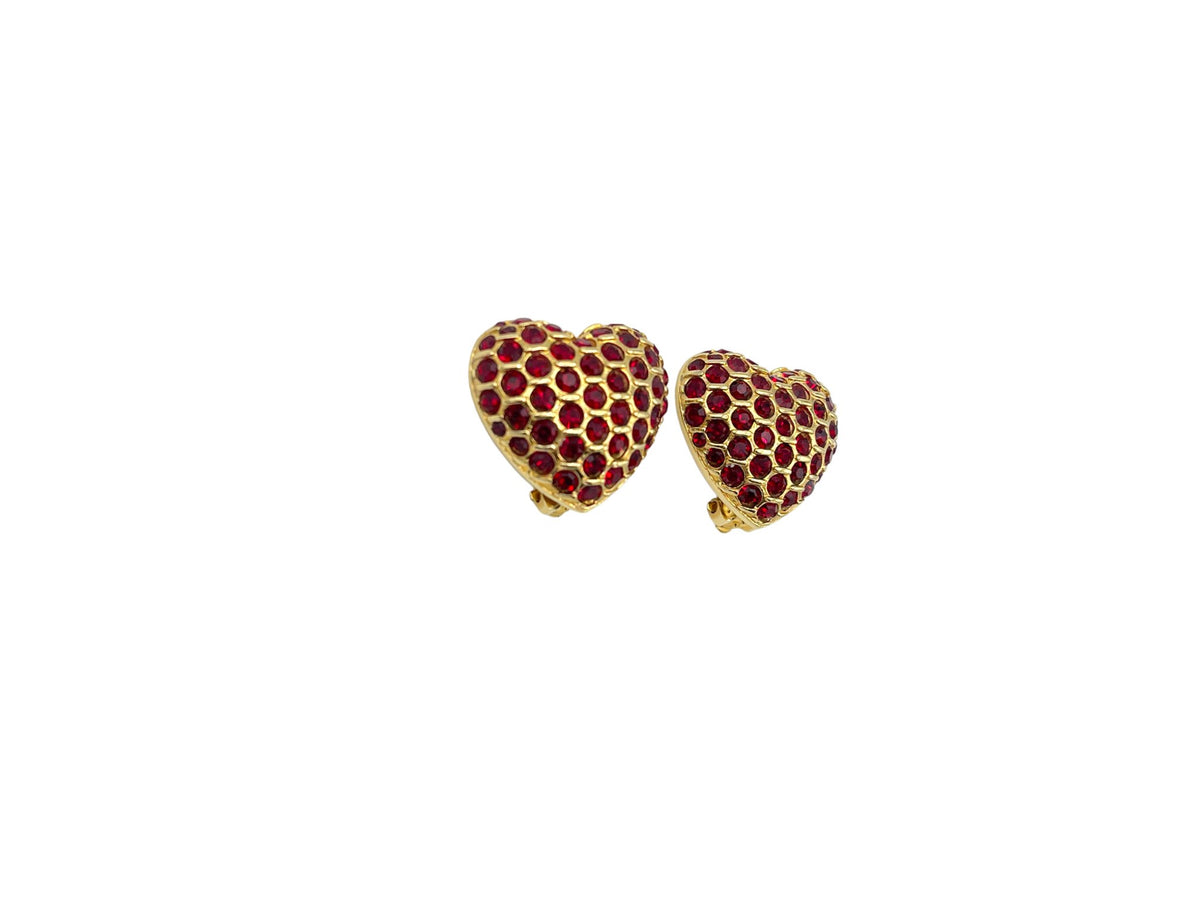 Swarovski Red Crystal Rhinestone Heart Clip-on Earrings - 24 Wishes Vintage Jewelry