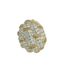 Swarovski Silver & Gold Basket Weave Pave Dome Vintage Cocktail Ring - 24 Wishes Vintage Jewelry