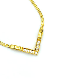 Swarovski White Crystal Classic Gold Chevron Vintage Pendant - 24 Wishes Vintage Jewelry