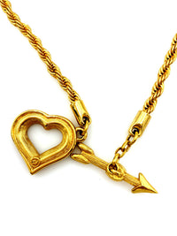 Swarovski White Crystal Open Heart Pendant Gold Rope Chain Necklace - 24 Wishes Vintage Jewelry