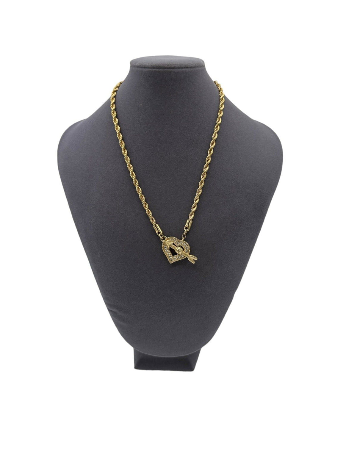 Swarovski White Crystal Open Heart Pendant Gold Rope Chain Necklace ...