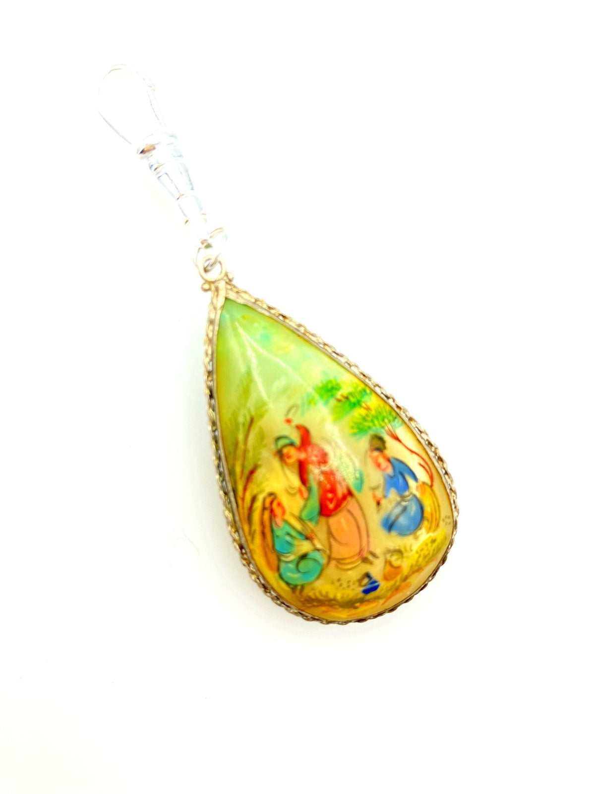 Teardrop Hand Painted Nature Scene Charm - 24 Wishes Vintage Jewelry