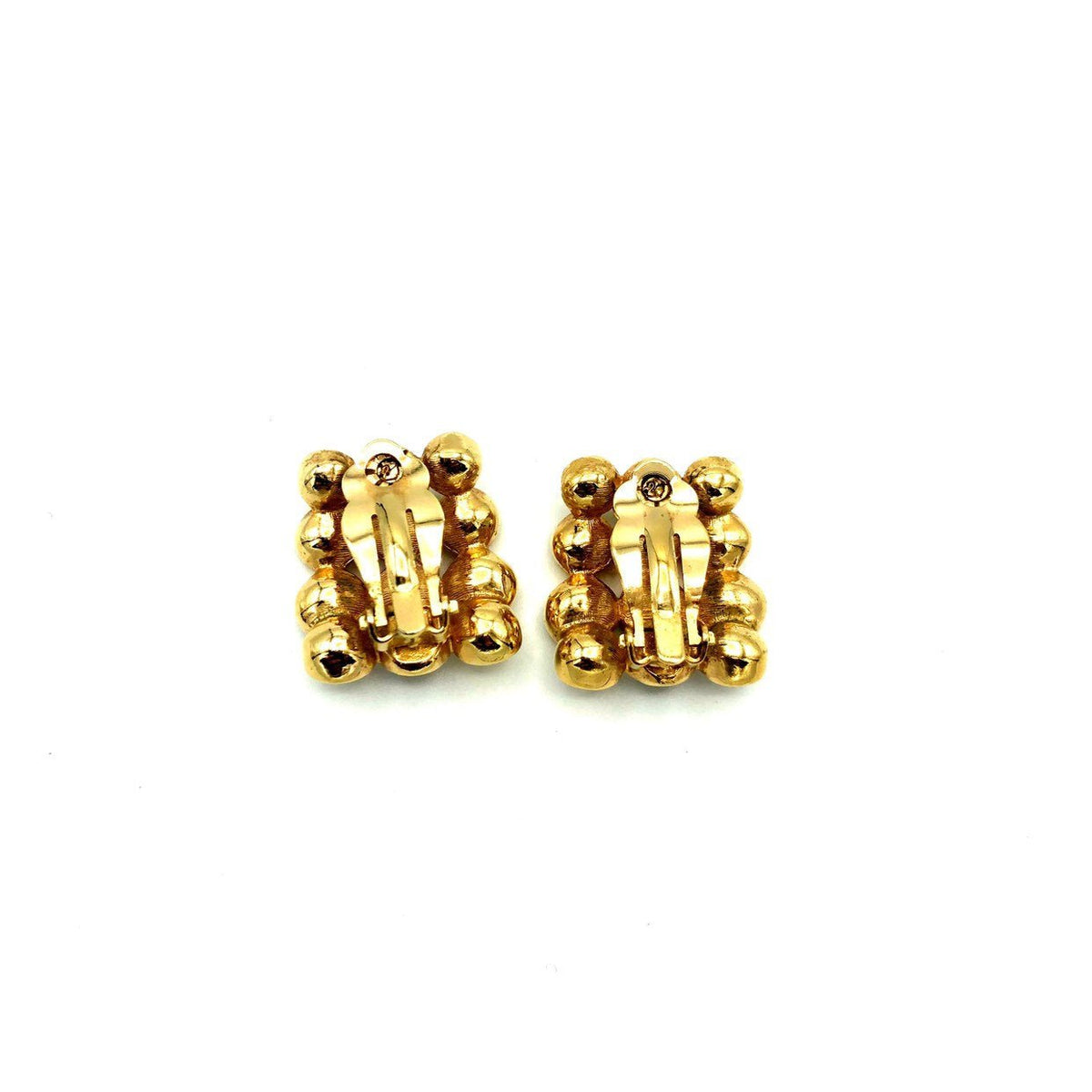 Three Row Rhinestone & Black Enamel Vintage Clip-On Earrings - 24 Wishes Vintage Jewelry