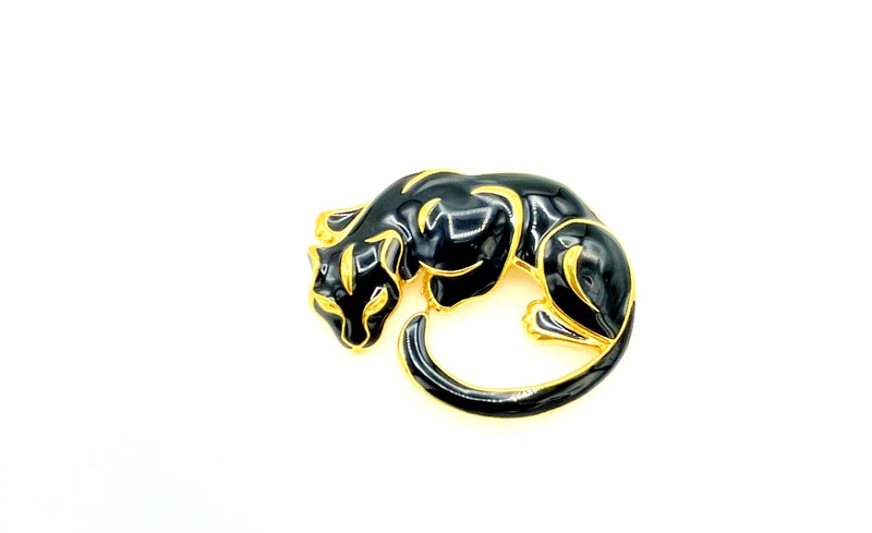 Trifari Black Enamel Panther Vintage Brooch Pin - 24 Wishes Vintage Jewelry