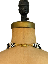 Trifari Black Onyx & Pearls Enamel Flower Vintage Pendant - 24 Wishes Vintage Jewelry