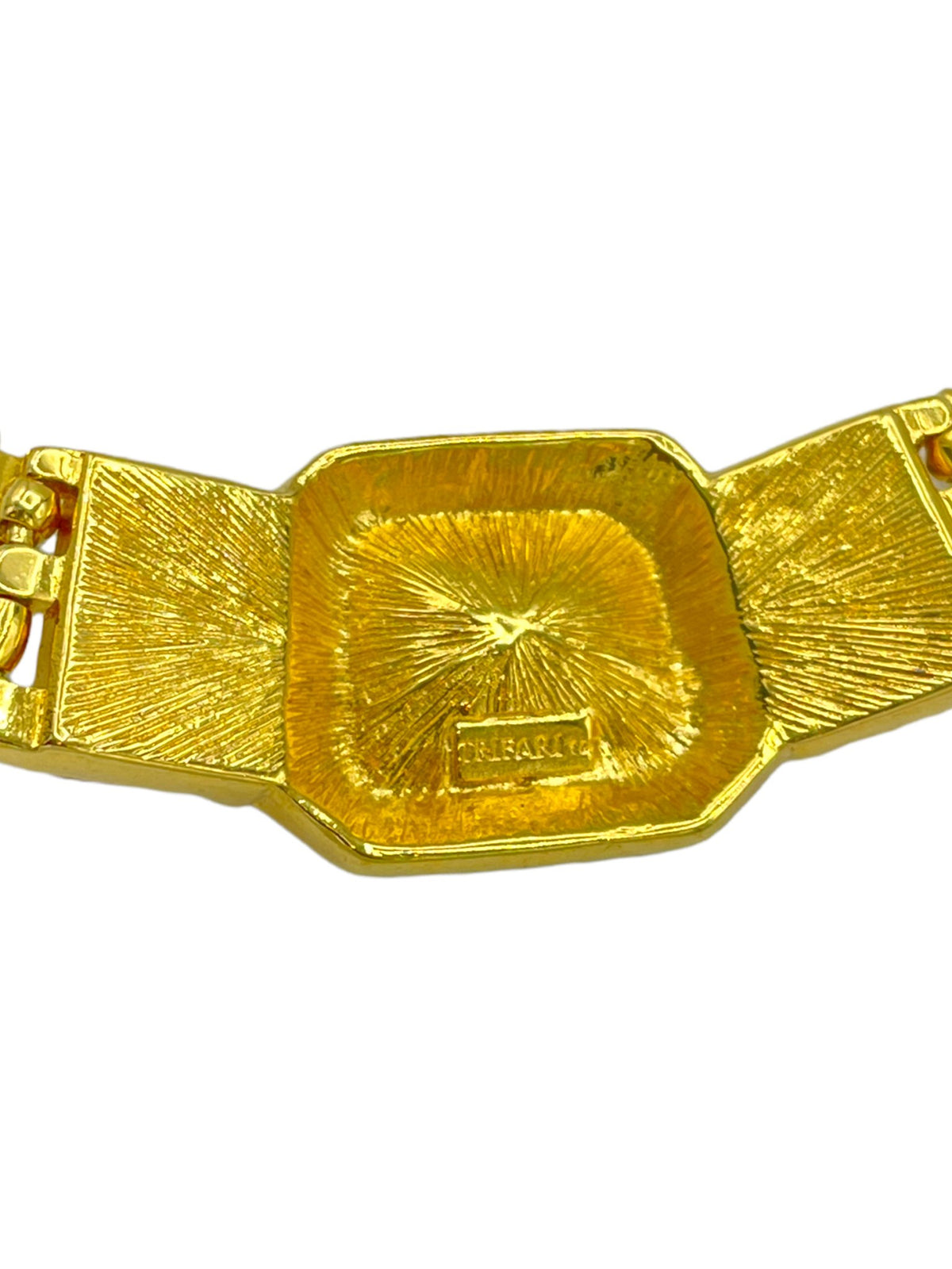 Trifari Gold Link Necklace with Large Black Enamel Medallion Pendant - 24 Wishes Vintage Jewelry