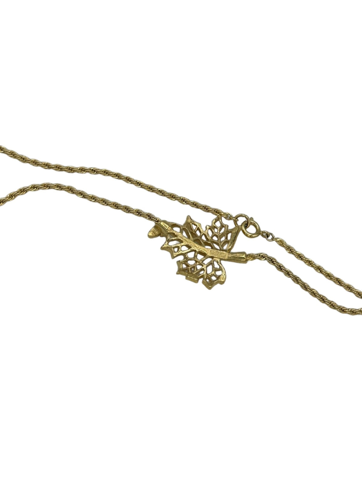 Trifari Gold Open Leaf Pendant Rope Chain - 24 Wishes Vintage Jewelry