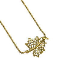 Trifari Gold Open Leaf Pendant Rope Chain - 24 Wishes Vintage Jewelry