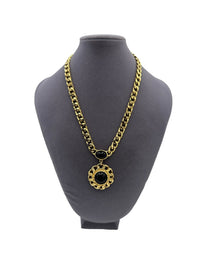 Trifari Jewelry Gold Curb Chain Necklace Classic Black Cabochon Pendant - 24 Wishes Vintage Jewelry