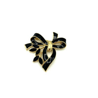 Trifari Kunio Matsumoto Black Enamel Bow Vintage Brooch - 24 Wishes Vintage Jewelry