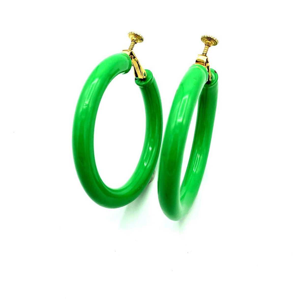 Trifari Large Green Hoop Vintage Clip-On Earrings - 24 Wishes Vintage Jewelry