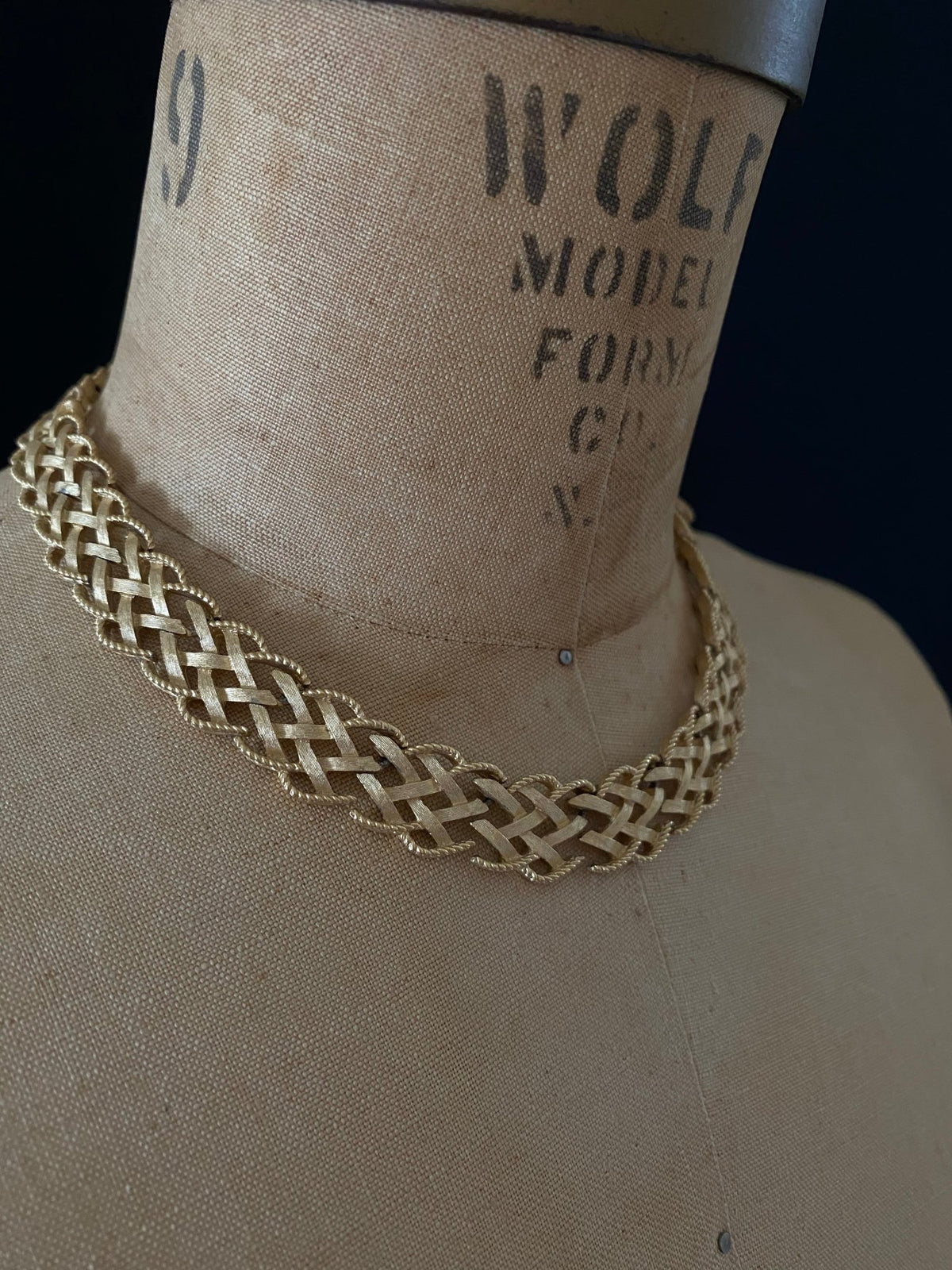 Trifari Vintage Jewelry Gold Basket Weave Link Necklace - 24 Wishes Vintage Jewelry