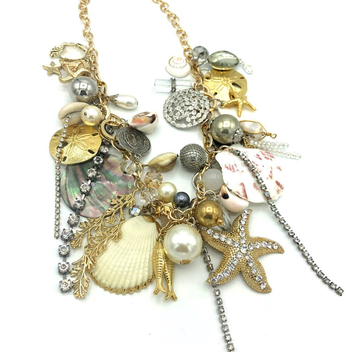 Upcycled Seashell Starfish Charm Pendant - 24 Wishes Vintage Jewelry