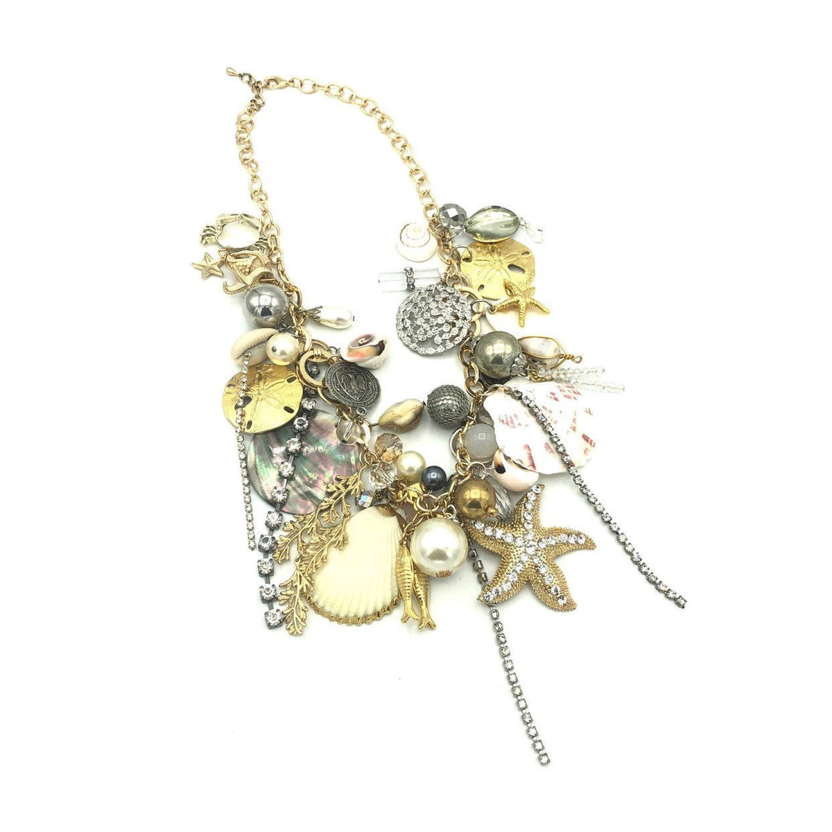Upcycled Seashell Starfish Charm Pendant - 24 Wishes Vintage Jewelry