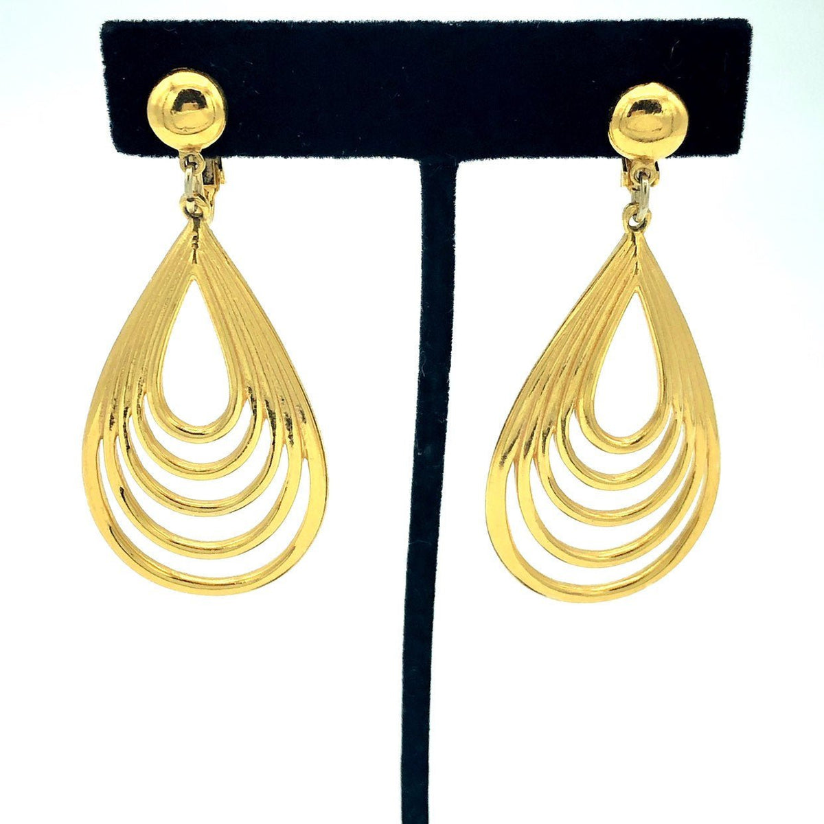 Vendome Gold Open Teardrop Dangle Vintage Clip-On Earrings - 24 Wishes Vintage Jewelry