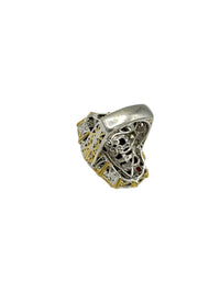 Victorian Revival Large Garnet Sterling Filigree Vintage Ring - 24 Wishes Vintage Jewelry