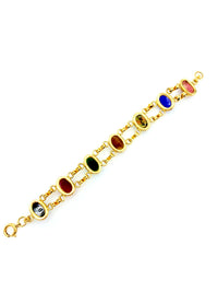 Vintage 12K Gold Filled Semi-Presious Stone Scarab Layering Charm Bracelet - 24 Wishes Vintage Jewelry
