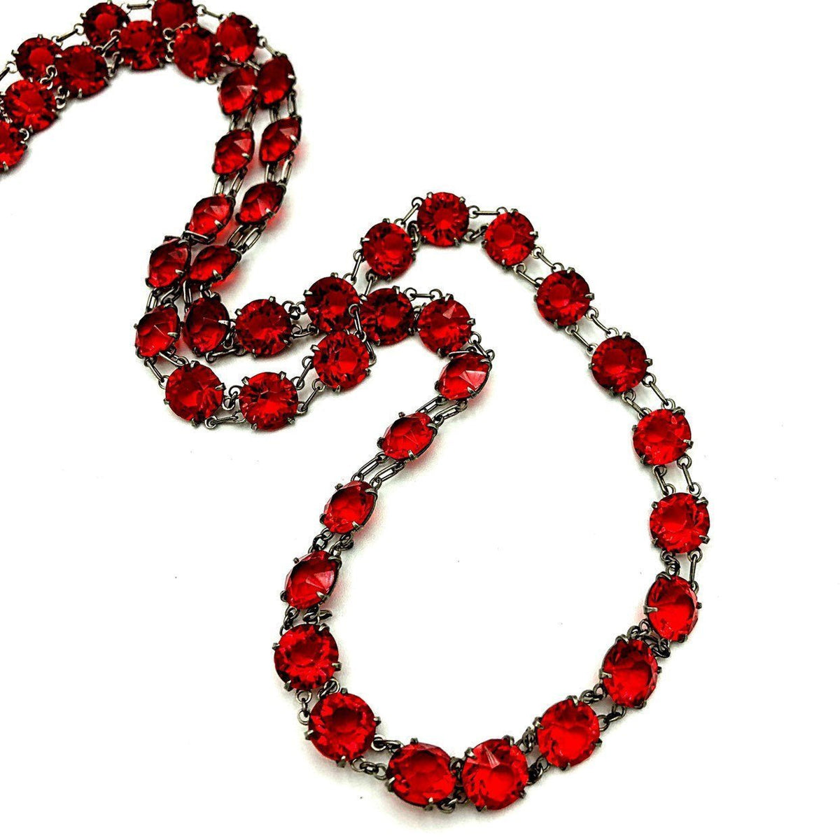 Vintage Art Deco Red Crystals Long Necklace - 24 Wishes Vintage Jewelry