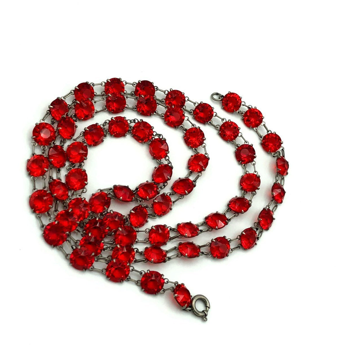 Vintage Art Deco Red Crystals Long Necklace - 24 Wishes Vintage Jewelry