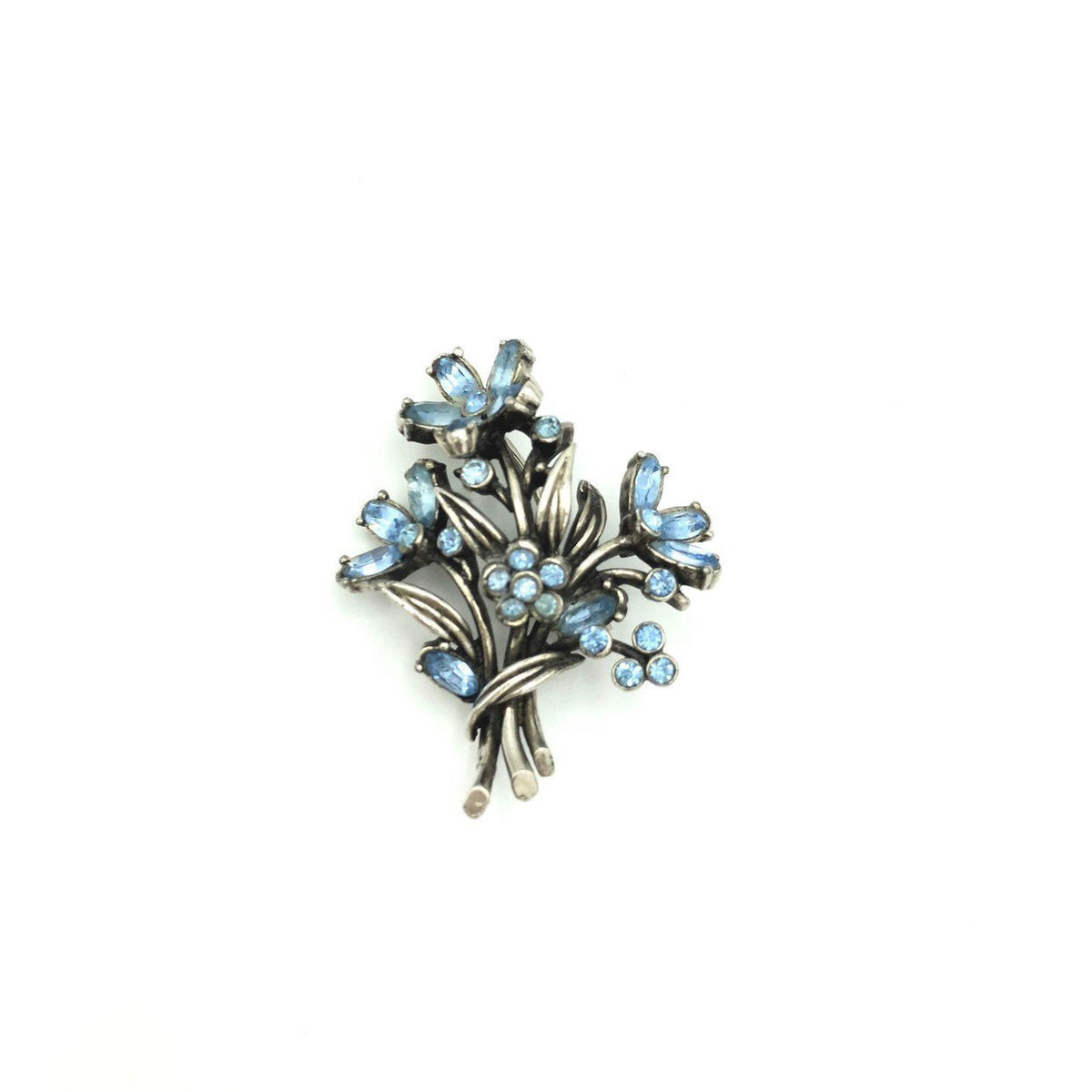 Vintage Blue Rhinestone Flower Bouquet Hollycraft Brooch - 24 Wishes Vintage Jewelry