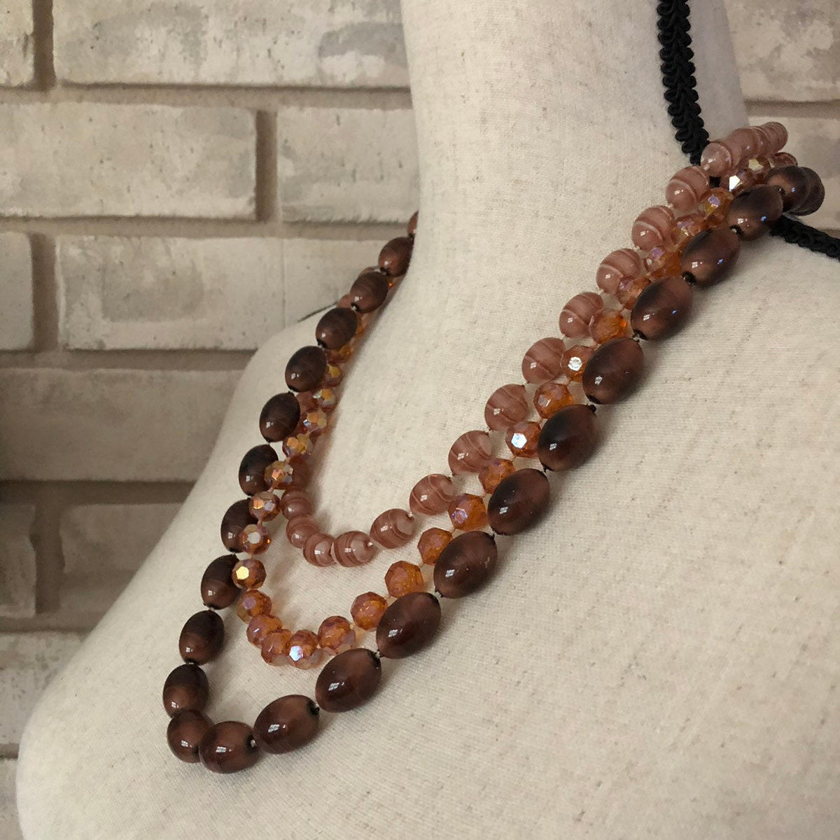 Vintage Brown Seleni Layered Bead Necklace - 24 Wishes Vintage Jewelry