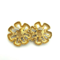 Vintage Classic Givenchy Large Gold Flower Statement Clip-On Earrings - 24 Wishes Vintage Jewelry
