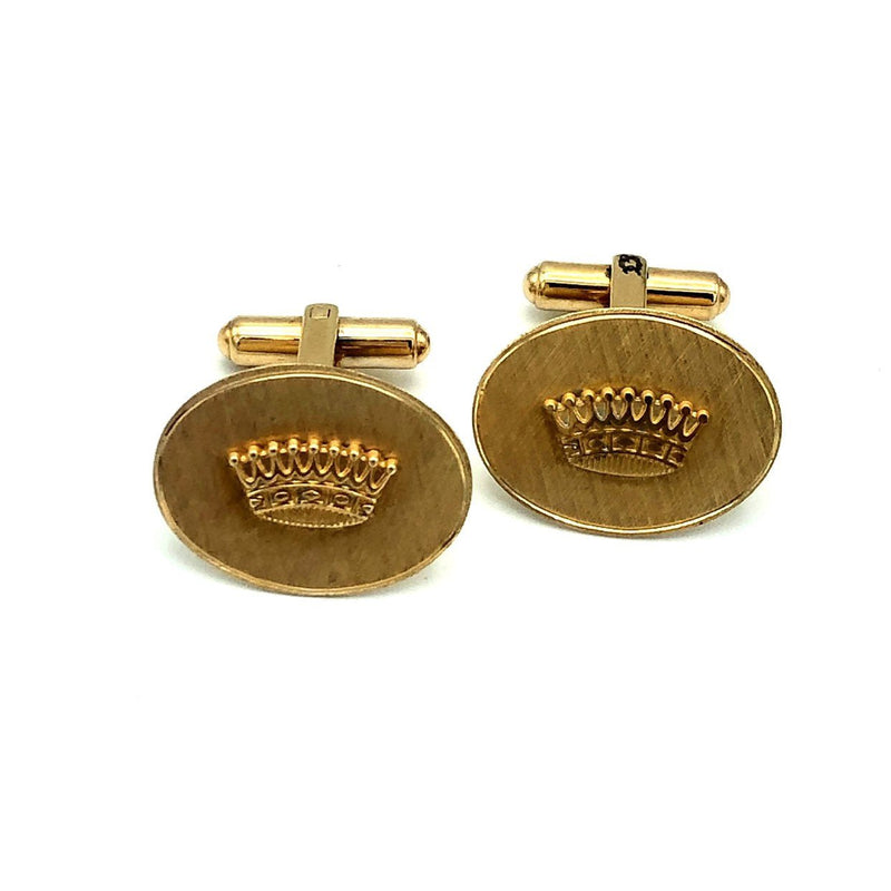 Vintage Crown Gold Oval Cuff Links - 24 Wishes Vintage Jewelry